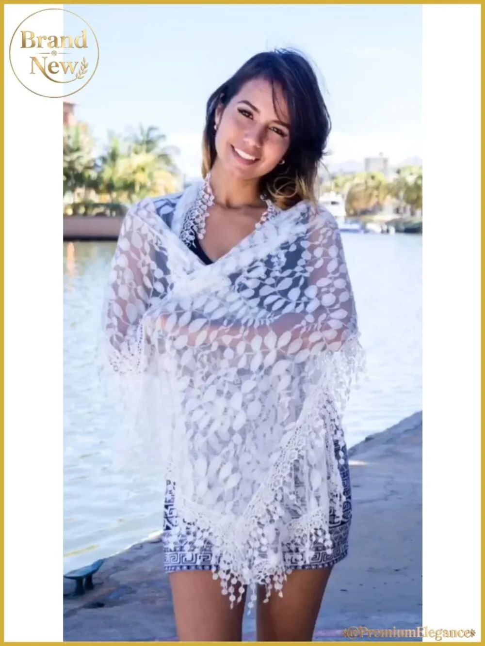 Lightweight Leaf Lace Fringe Scarf Bridal Shawl Wrap for Women